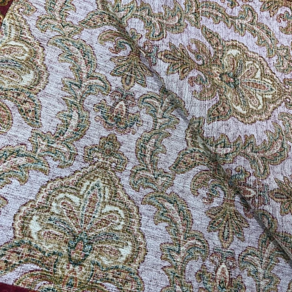 Vtg Burgundy Gold Damask Fleur-de-Lis Rectangular Tablecloth 80x58